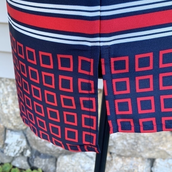 J Crew Drapey In Ratti Blue Red Geometric Print Long Sleeve High Low Tunic - Picture 11 of 16